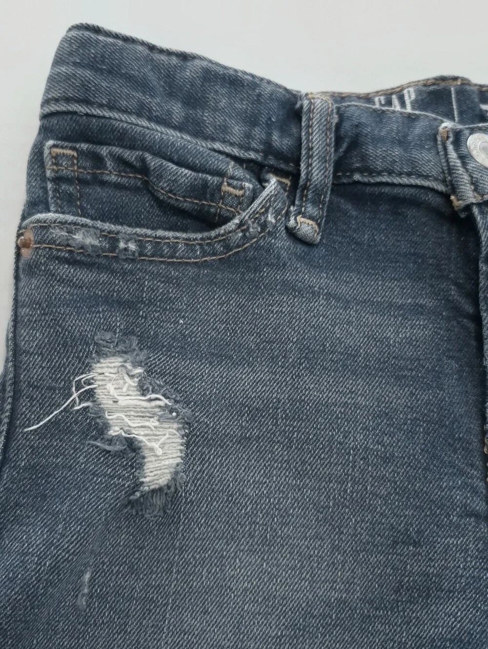 GAP Kids Boys 7 Slim Jeans Distressed Rip Repair Blue Wash Adjustable Waist